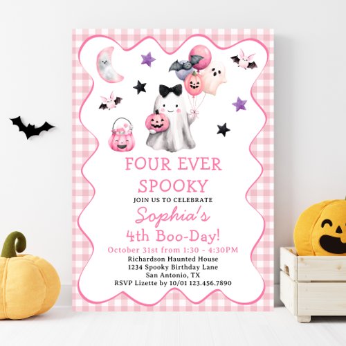 Four Ever Spooky Girl Halloween 4th Birthday Party Invitation