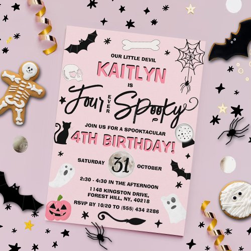 Four Ever Spooky Girls Halloween 4th Birthday Invitation
