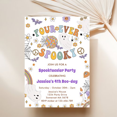 Four Ever Spooky  Groovy Halloween 4th Birthday Invitation