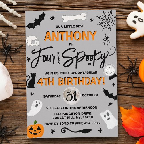 Four Ever Spooky Halloween 4th Birthday Invitation