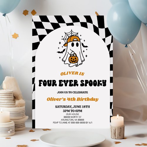 Four Ever Spooky Halloween 4th Birthday Party Invitation