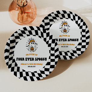 Four Ever Spooky Halloween 4th Birthday Party Paper Plates