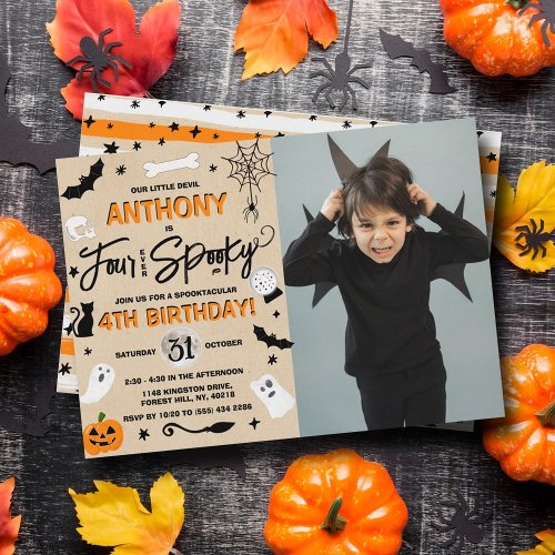 Four Ever Spooky Halloween 4th Birthday Photo Invitation