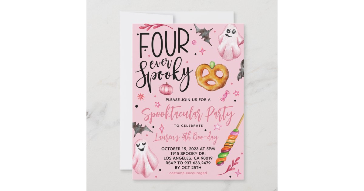 Four Ever Spooky Halloween Birthday Invitation | Zazzle