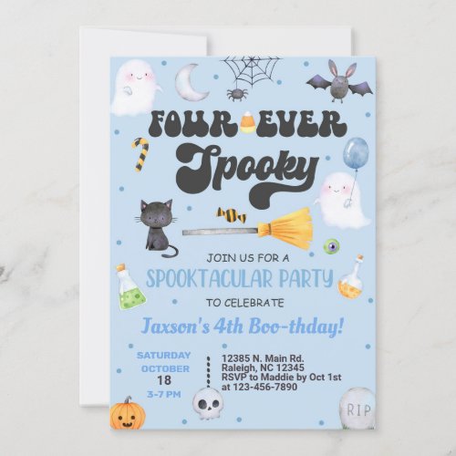 four_ever spooky Halloween boy 4th birthday invite