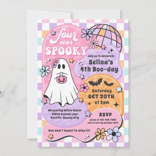 Four Ever Spooky Halloween Ghost 4th Birthday Invitation