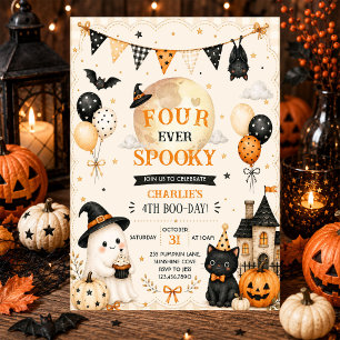 Four Ever Spooky Halloween Ghost 4th Birthday Invitation