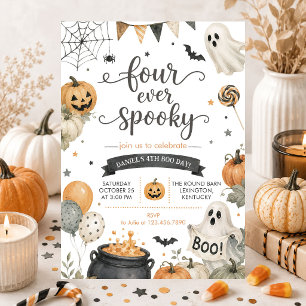 Four Ever Spooky Halloween Ghost 4th Birthday Invitation