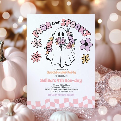 Four Ever Spooky Halloween Ghost 4th Birthday Invitation