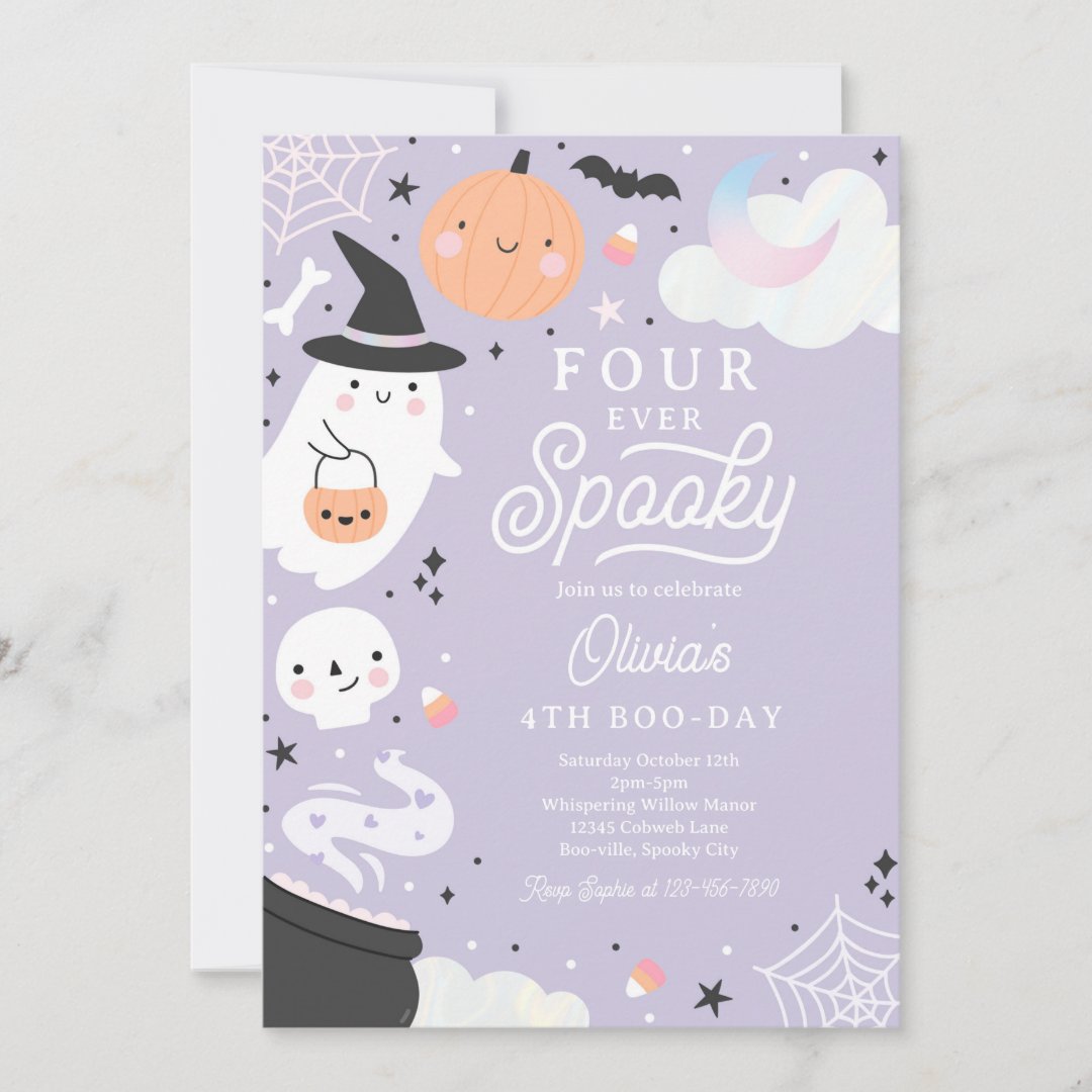 Four Ever Spooky Halloween Ghost 4th Birthday                    Invitation