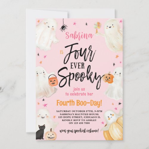 Four Ever Spooky Halloween Girl 4th Birthday Party Invitation