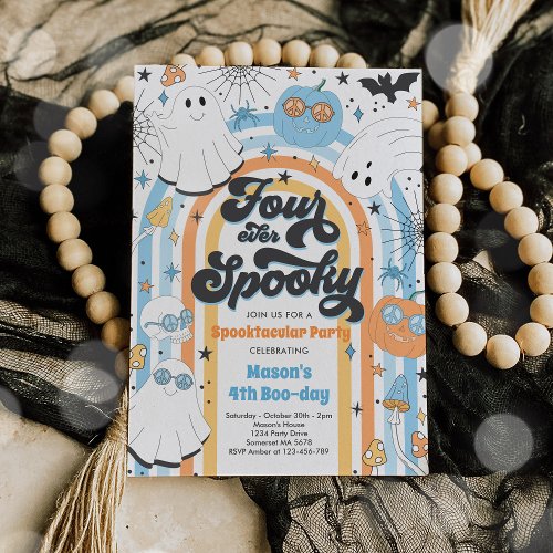 Four Ever Spooky Halloween Groovy Ghost Birthday Invitation