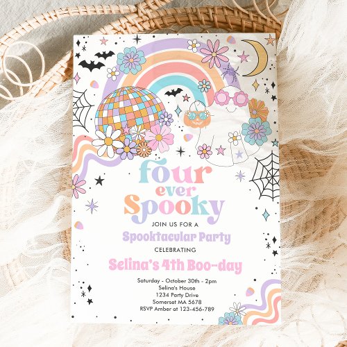 Four Ever Spooky Halloween Groovy Ghost Birthday Invitation