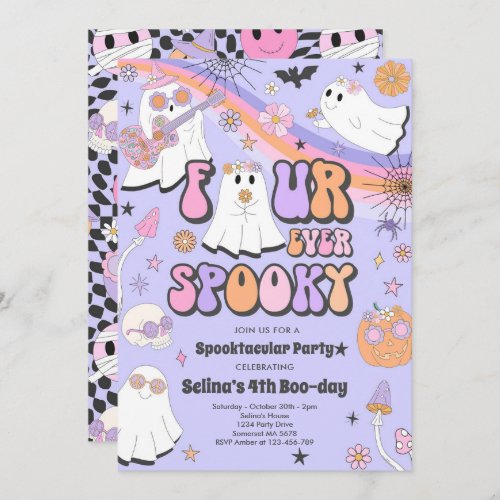 Four Ever Spooky Halloween Groovy Ghost Birthday Invitation