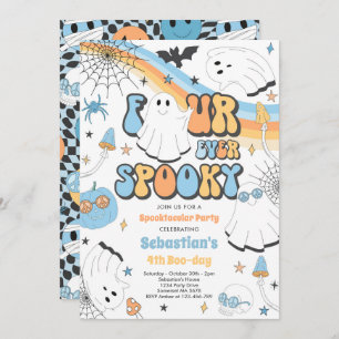 Four Ever Spooky Halloween Groovy Ghost Birthday Invitation