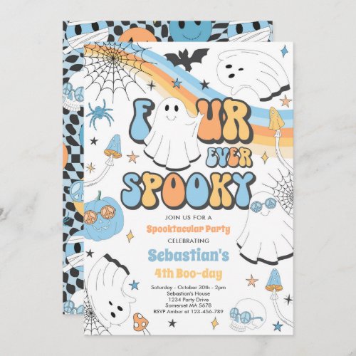 Four Ever Spooky Halloween Groovy Ghost Birthday Invitation