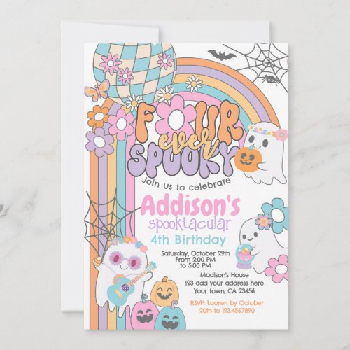 Four Ever Spooky Hippie Halloween 2nd Birthday Invitation