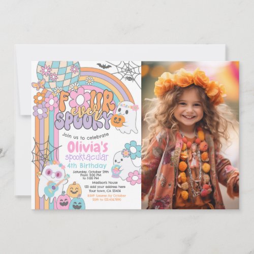 Four Ever Spooky Hippie Halloween 4th Birthday Invitation