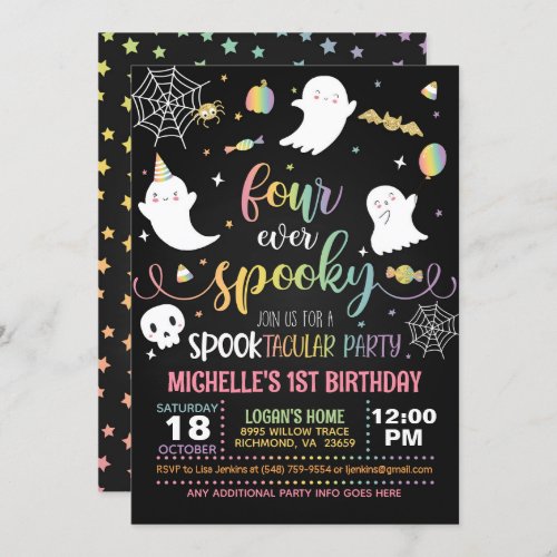 Four Ever Spooky Invitation _ Girl BlkPastel