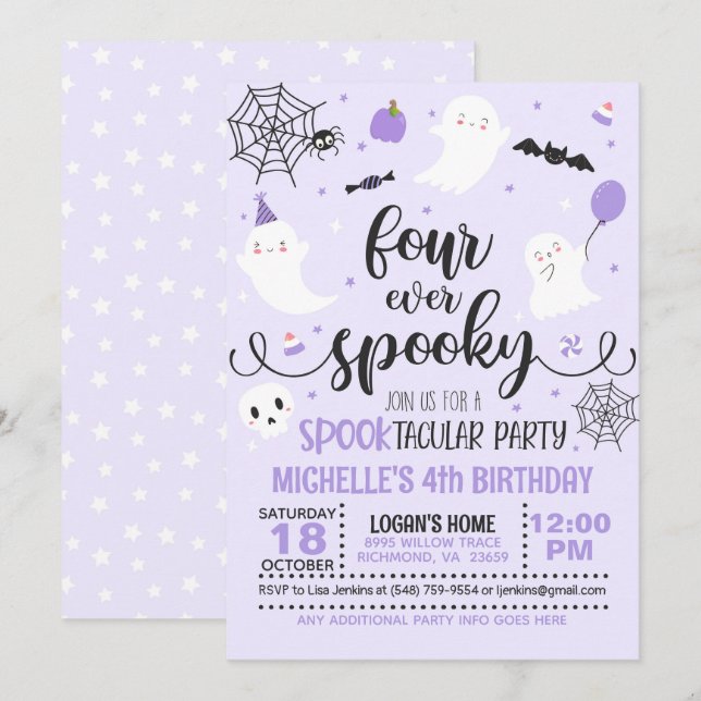 Four Ever Spooky Invitation - Girl (Purple) (Front/Back)