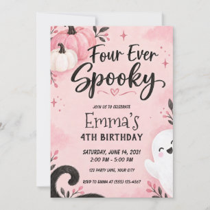 Four Ever Spooky Pink 4th Birthday Invitation