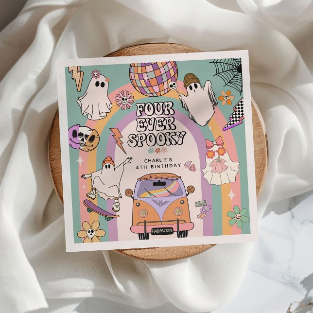 Four Ever Spooky Retro Fun 4th Birthday Party Napkins (Creator Uploaded)