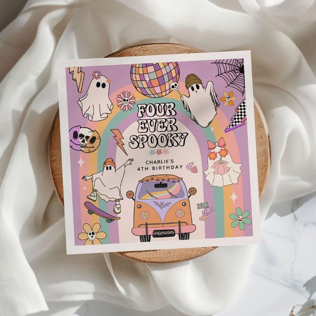 Four Ever Spooky Retro Fun 4th Birthday Party Napkins (Creator Uploaded)