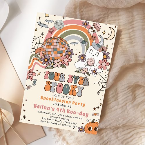 Four Ever Spooky Retro Ghost Halloween Birthday   Invitation