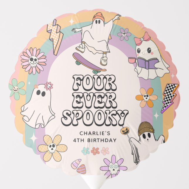 Four Ever Spooky Retro Halloween 4th Birthday Balloon (Front)