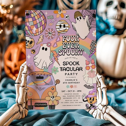 Four Ever Spooky Retro Halloween 4th Birthday Invitation