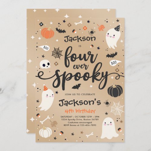 Four Ever Spooky Vintage Halloween Ghost Birthday Invitation