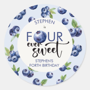 Four ever sweet blueberries kids birthday classic round sticker
