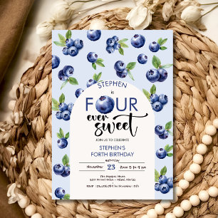 Four ever sweet blueberries kids birthday invitation