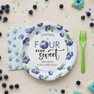 Four ever sweet blueberries kids birthday paper plates