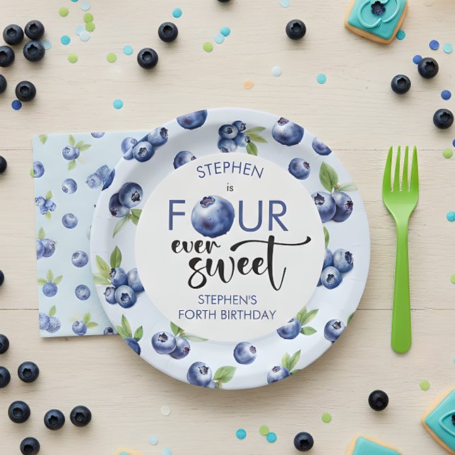 Four ever sweet blueberries kids birthday paper plates (Creator Uploaded)