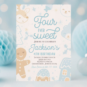 Four Ever Sweet Boy Christmas Cookie Birthday Part Invitation
