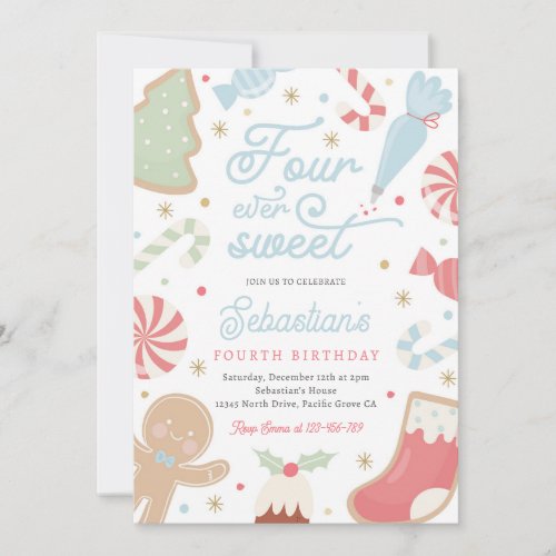 Four Ever Sweet Christmas Cookie 4th Birthday Invitation