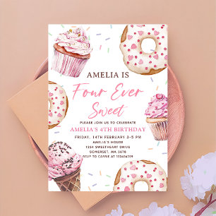 Four Ever Sweet Cupcake & Donuts 4th Birthday Invitation