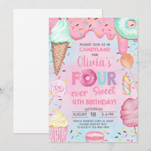 Four Ever Sweet girl 4th birthday invitation. Invitation