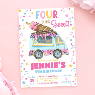 Four Ever Sweet Girls Ice Cream 4th Birthday Invitation