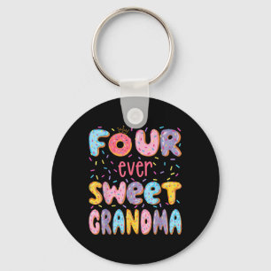Four Ever Sweet Grandma 4th Birthday Girl Donut Lo Keychain