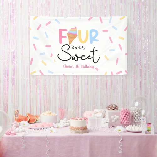 Four Ever Sweet Ice Cream 4th Birthday Party Banner