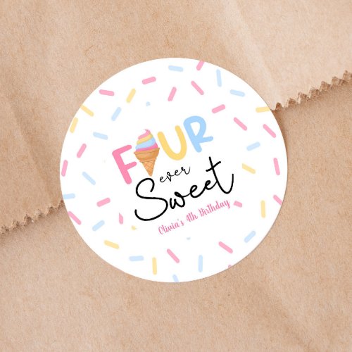 Four Ever Sweet Ice Cream 4th Birthday Party Classic Round Sticker
