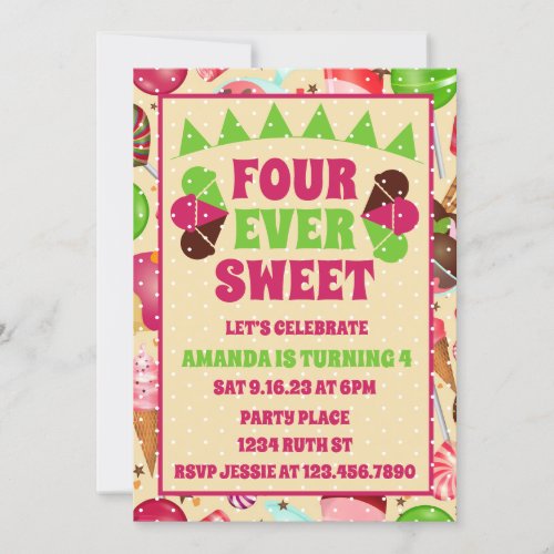 Four Ever Sweet Ice Cream 4th Birthday Party  Invitation