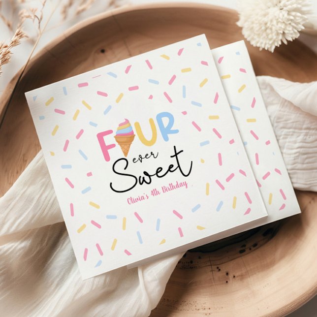 Four Ever Sweet Ice Cream 4th Birthday Party Napkins (Creator Uploaded)