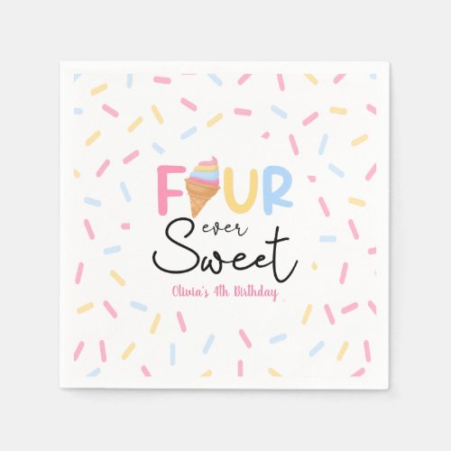 Four Ever Sweet Ice Cream 4th Birthday Party Napkins