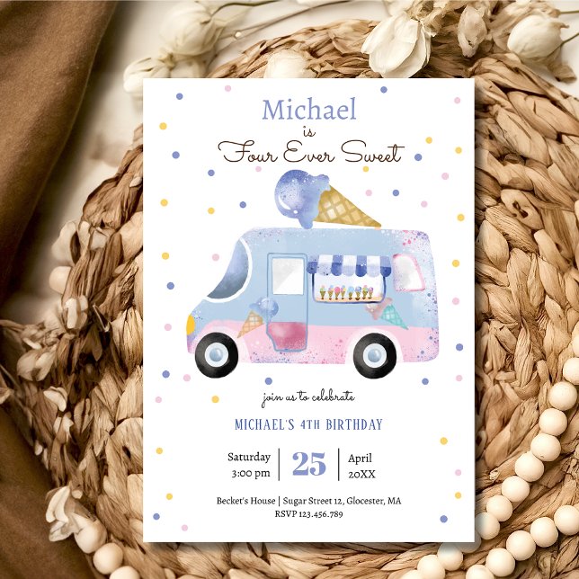 Four ever sweet ice cream truck forth birthday invitation (Creator Uploaded)