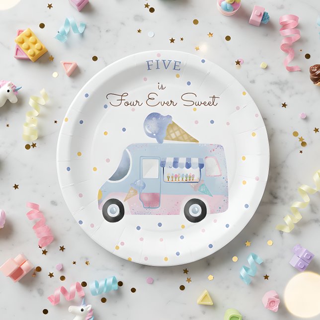Four ever sweet ice cream truck forth birthday paper plates (Creator Uploaded)