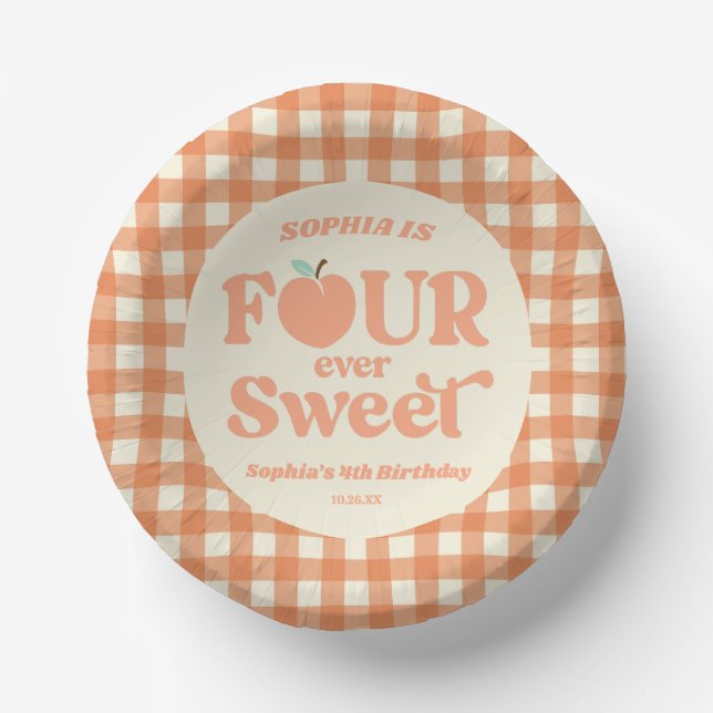 Four Ever Sweet Peach Fruit 4th Birthday Party Paper Bowls (Front)