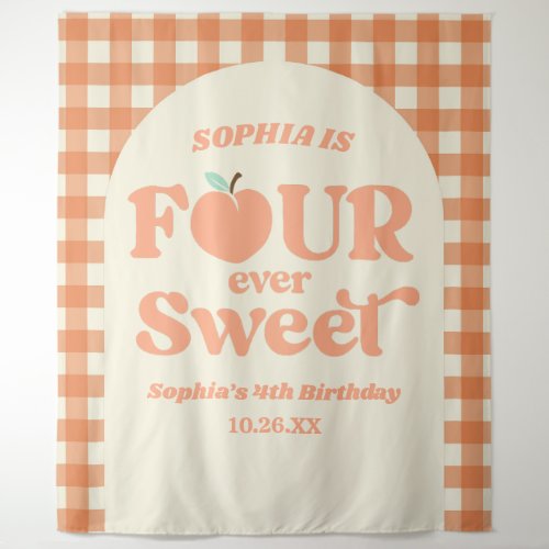 Four Ever Sweet Peach Fruit 4th Birthday Party Tapestry